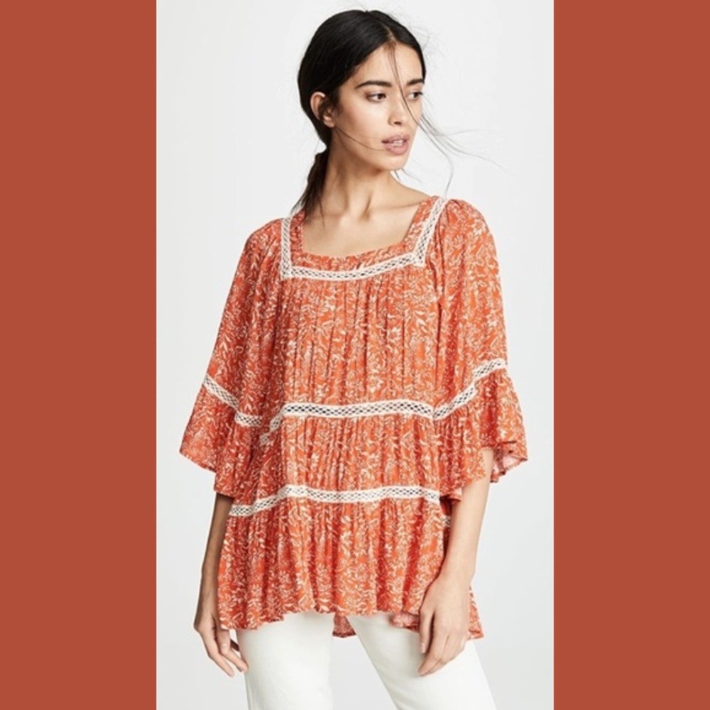 NEW Free People Talk About It Tunic Top Medium Boho Crochet Tiered Bell Sleeve - Picture 1 of 8
